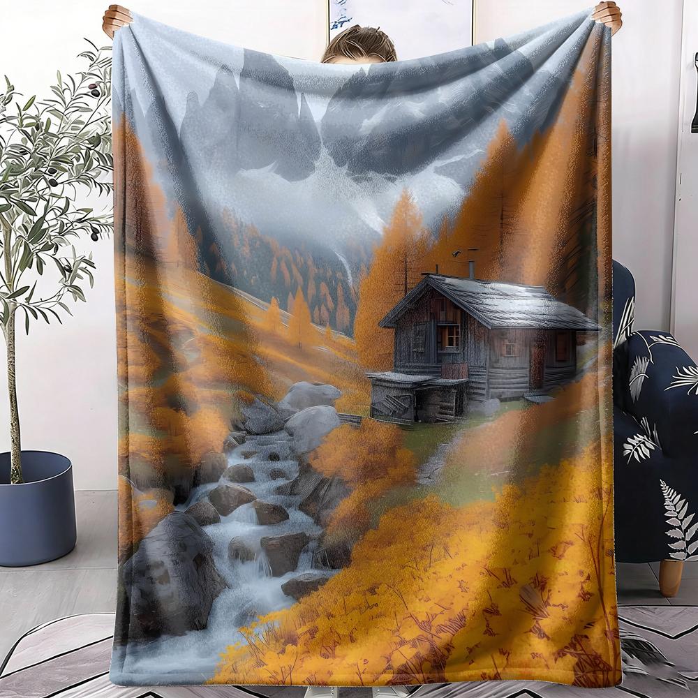 Autumn Forest The River Throw Soft Flannel Throw Summer AC Blanket Lightweight Cool Nap Blanket for Sofa Bed Couch Travel 75X95CM