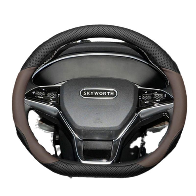 Universal Ultra-Thin Genuine Leather Steering Wheel Cover 38cm Diameter Cars Sport Style Black White Red Brown Options