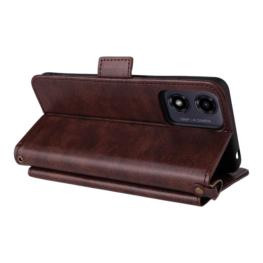 Leather Case For Motorola Moto G04s 4G/G04 4G/G24 4G/E14 4G Magnetic Closure Wallet Stand Phone Cover with Crossbody Strap