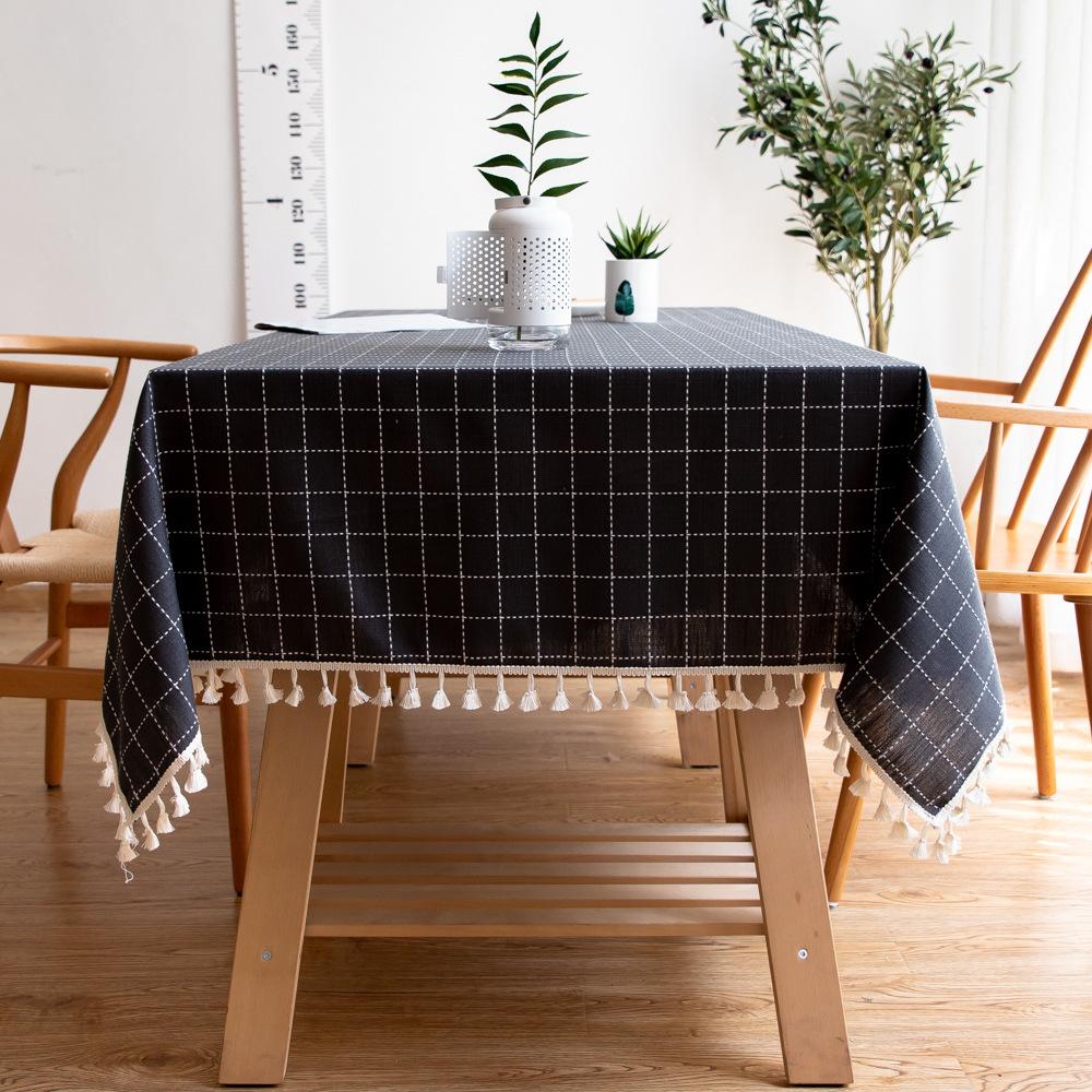 Simple Square Grid Dining Table Cloth Tablecloth Household Rectangular Coffee Table Cloth Cover Towel Can Be
