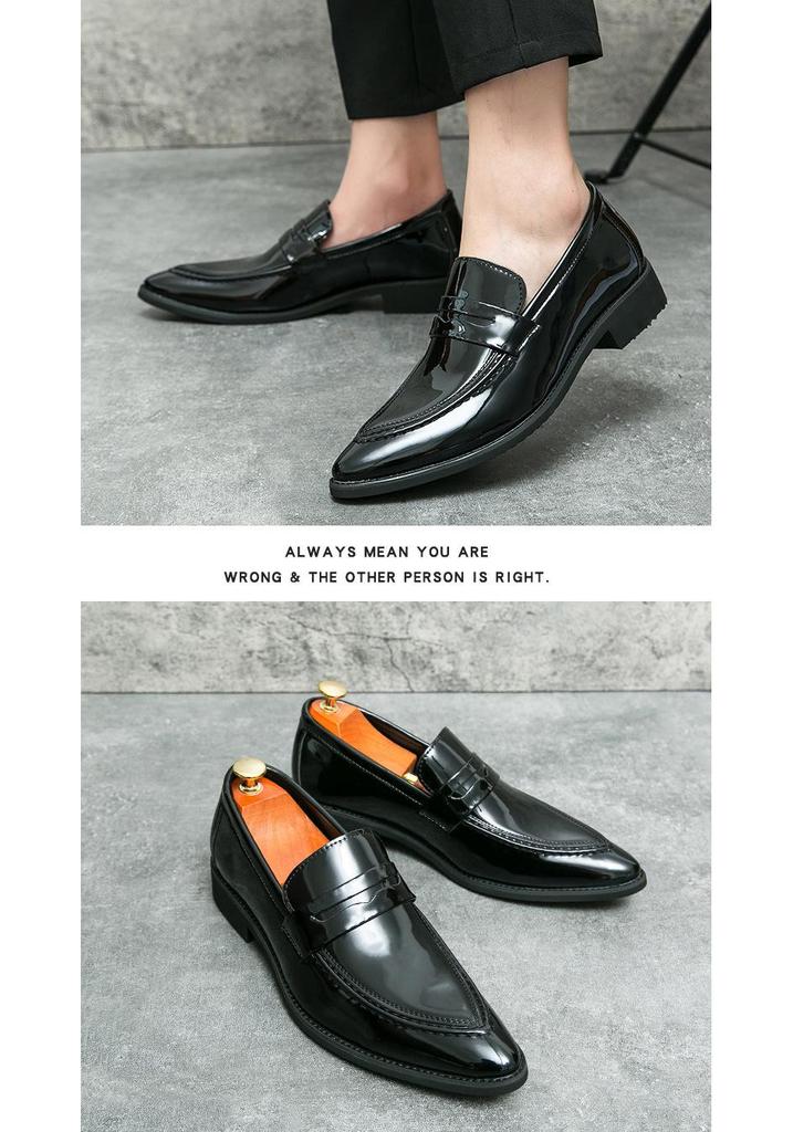 Men's Pointed Toe Leather Loafers - British Korean Style, Casual Slip-ons, Patent Leather Formal Shoes