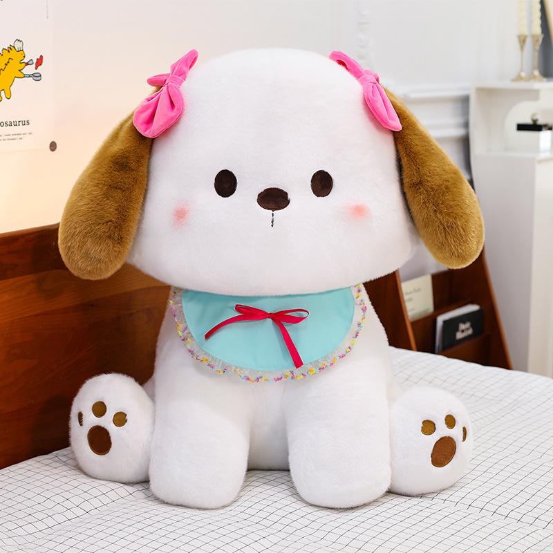 New bow puppy plush toy cute soft cute puppy doll high value doll girl birthday gift