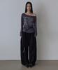 5OML Boat Neck Lettering Off-Shoulder Long Sleeve (Charcoal)