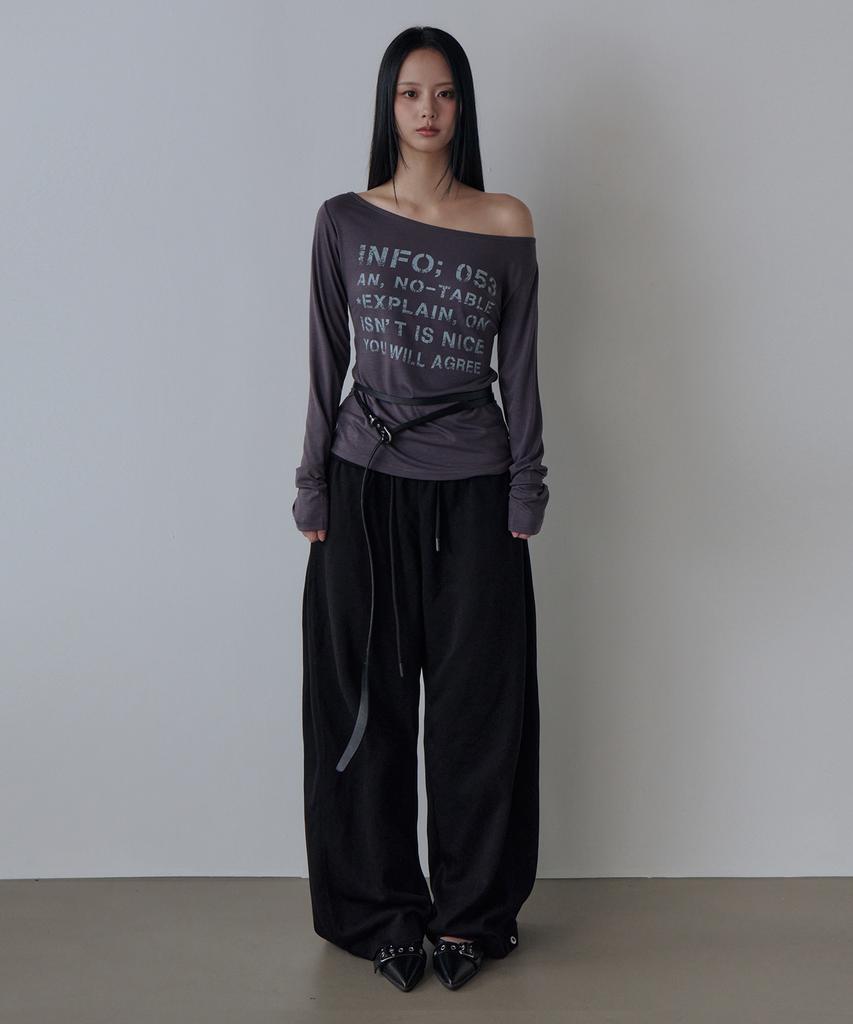 5OML Boat Neck Lettering Off-Shoulder Long Sleeve (Charcoal)