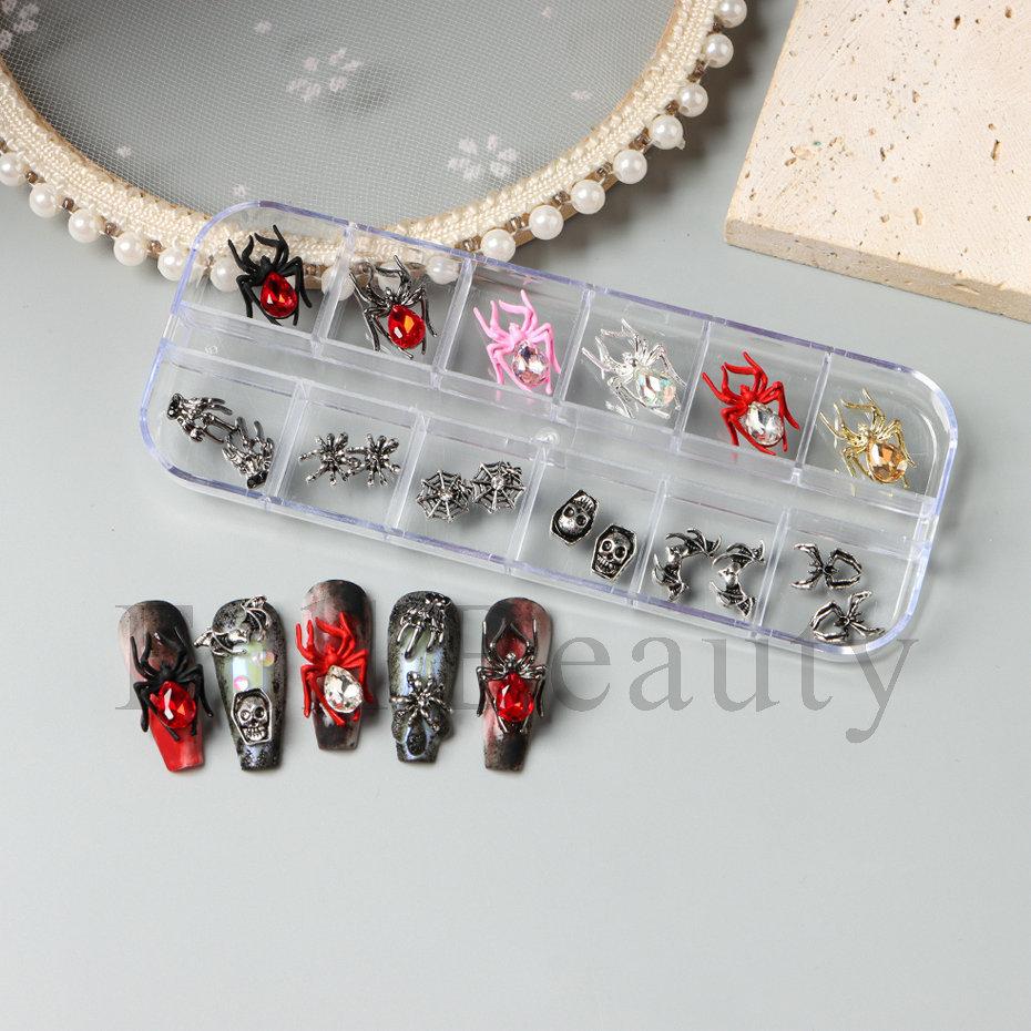 New nail art accessories Halloween dark gem spider skull ghost hand metal alloy nail accessories