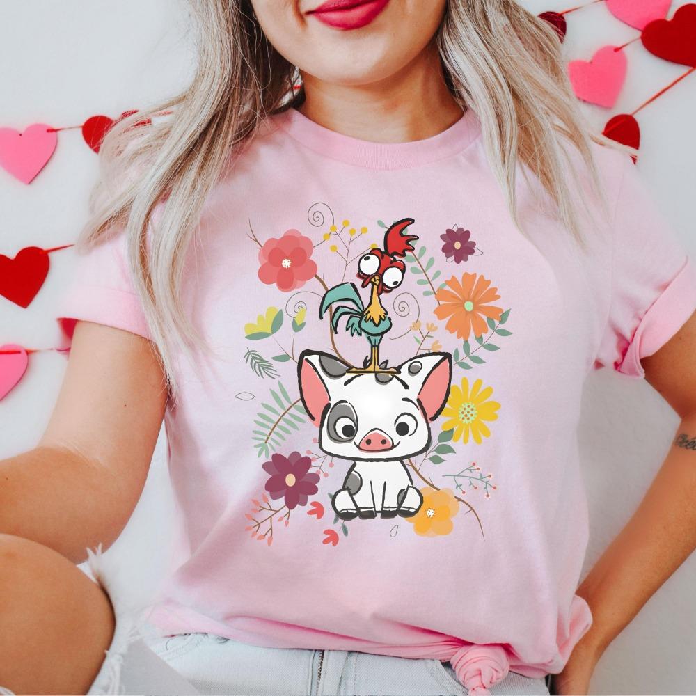 

Summer Fashion Women s T-Shirt Cute Fun Cotton Y2k Ladies Clothes Hip Hop Tee Pig Flower Print Oversized T-shirt Female Clothing S