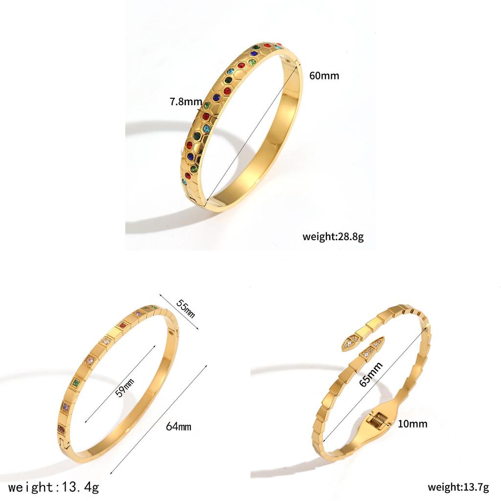 Vintage Zircon Stainless Steel Bracelet For Women With Open Clasp Jewelry Accessory