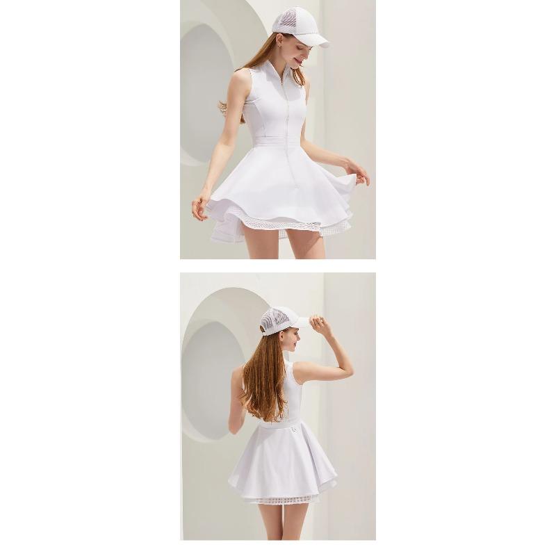 Fashion Tennis Golf Clothing Ladies Sleeveless Lace Sports Dress Quick Dry Half Zip Slim Dresses Women Girls Sports Jersey Skirt