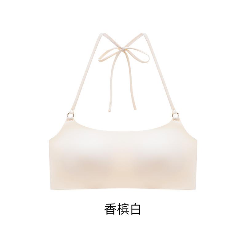 Women Halter Neck Backless Invisible Seamless Thin Strap Push Up Bra