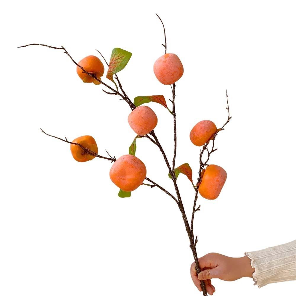 3/5/7 Heads Artificial Persimmon Branch Realistic Handmade Artificial Fruits Branches Plastic Foam Simulation Persimmon Fruit