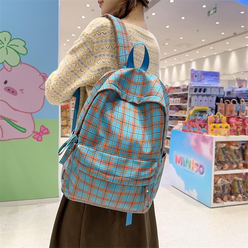 Vintage Plaid Student Schoolbag Women's Large Capacity College Style Backpack