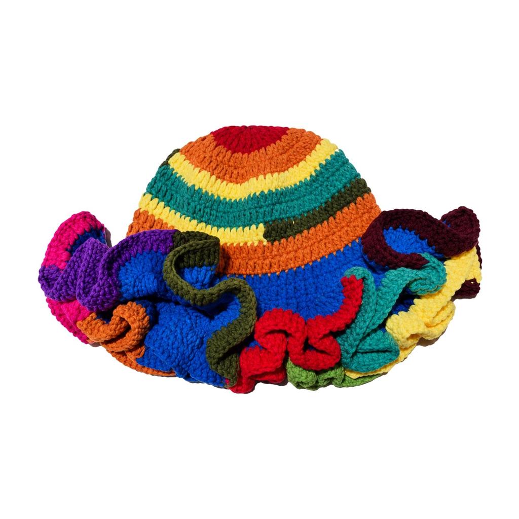 LoopKnit Hat with Ruffled Brim Universal Fit Knitted Yarn Warm for Autumn and Winter Outfits,