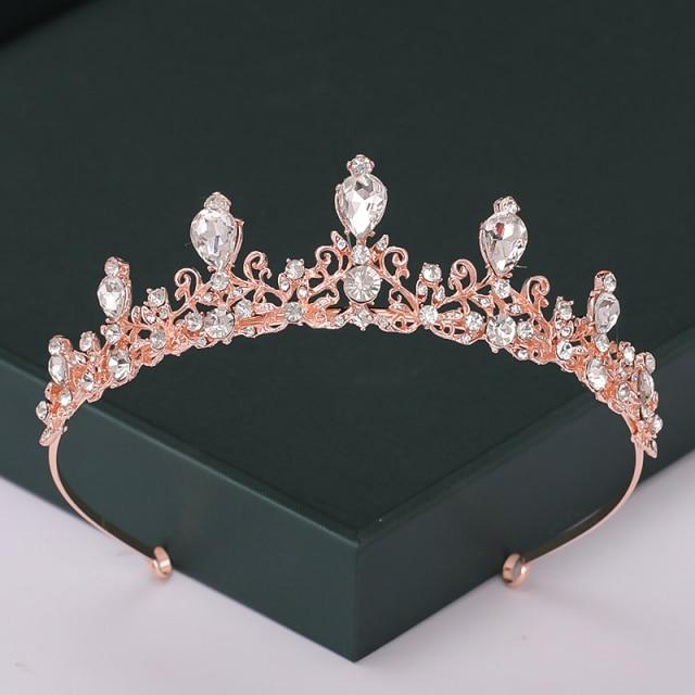 Rose Trendy Color Gold Tiaras And Crowns Pearl Crystal Princess Diadems Sale Queen Wedding Bridal Hair Accessories Headpiece