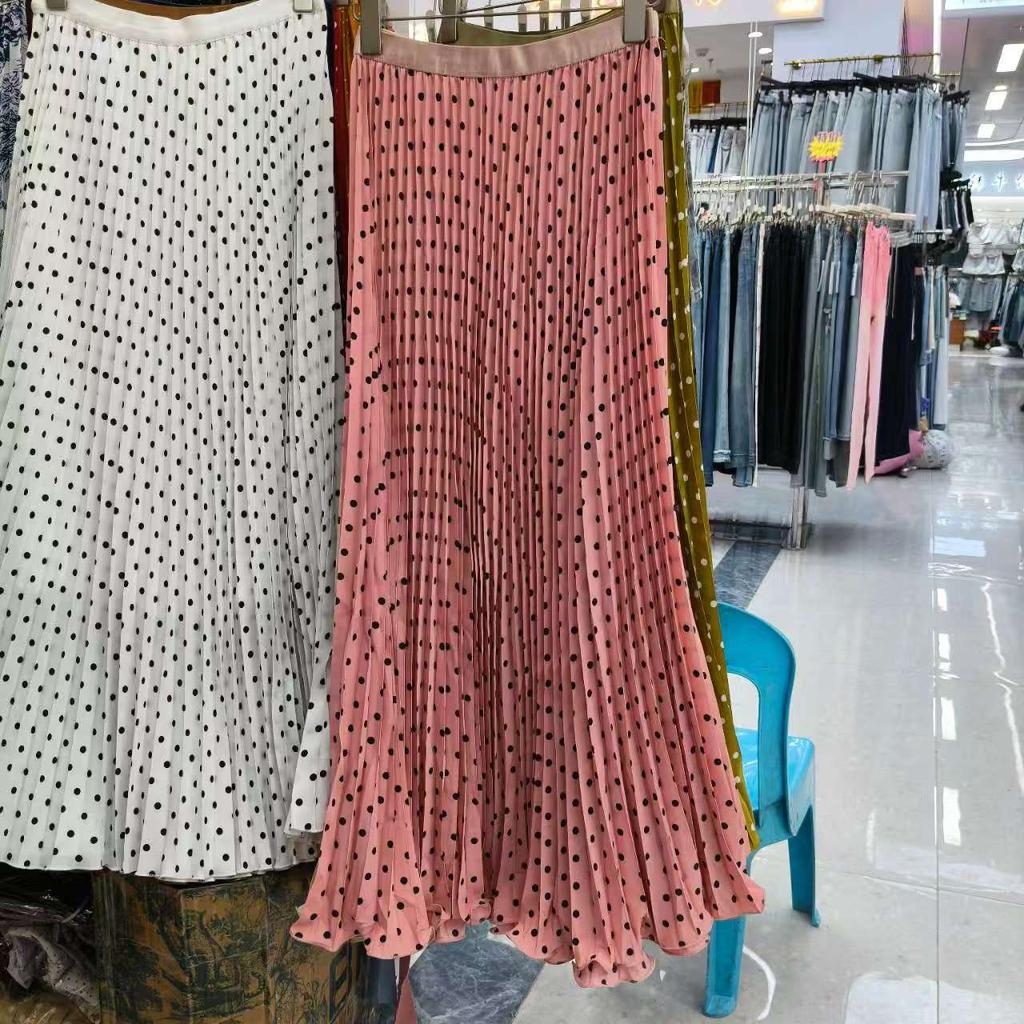 Chiffon Pleated Polka Dot Skirt Versatile High Waist Thin Wavy Skirt Temperament a Word Long Skirt