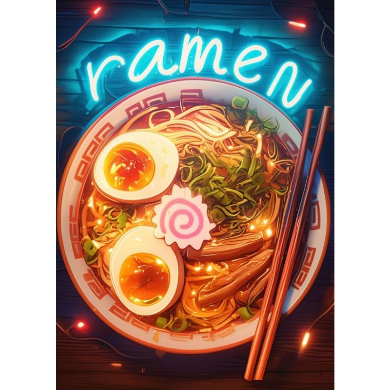 

Неоновый стиль Рамен Японская еда Лапша Яйца Арт Постер Холст Живопись Настенные принты Картина для гостиной Домашний декор 21cm×30cm NoFrame