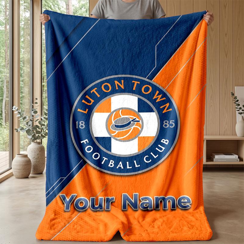 Luton Town Custom Name Text Flannel Blanket Soccer Logo Personalized Fleece Throw Blanket Special Gift For Sofa Bedroom Home