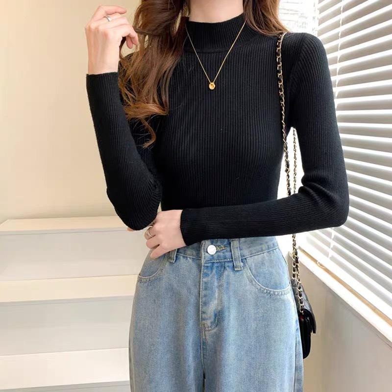 Women's Stylish Slim Fit Knitted Half Turtleneck Sweater - Long Sleeve Autumn/Winter Top