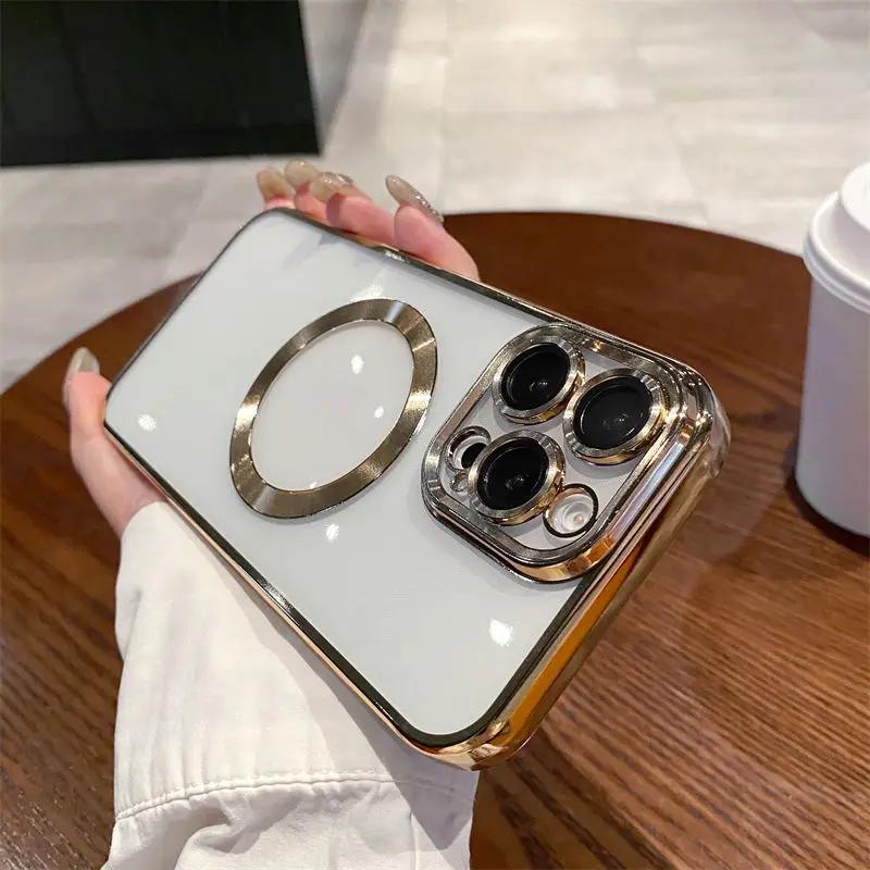 Phone Case for iPhone 11 12 13 14 15 16 Pro Max Magnetic Wireless Charge Protective Cover Lightweight Clear Soft TPU Lens Film