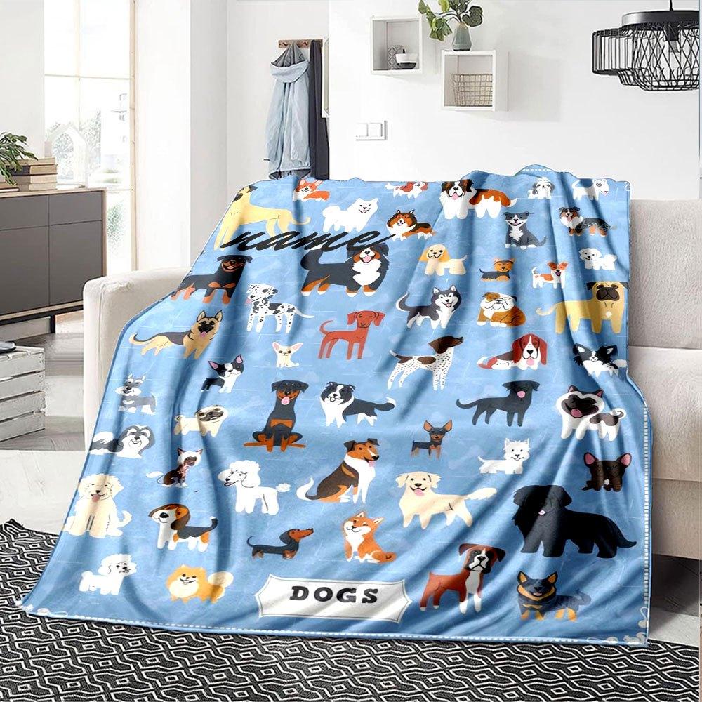 Diverse Dog Breeds Lightweight Customizable Blanket Personalized Text Ultra Soft Suitable For Sofa Couch Office Bed Picnics Ideal For All Seasons