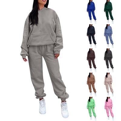 Women's Solid Color Hooded Long Sleeved Sports Set, Home Pants, Running Set