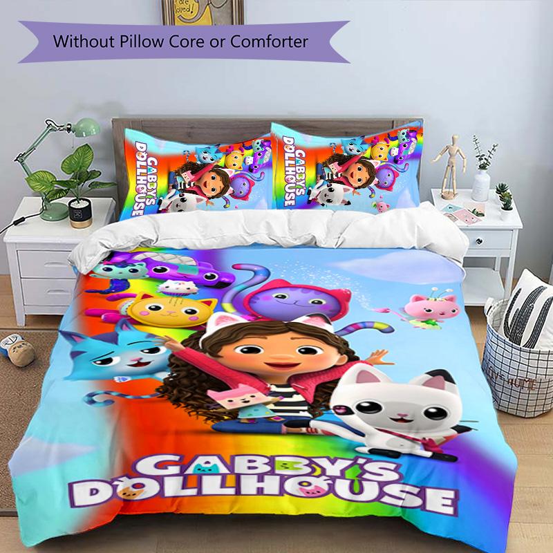 3pcs Gabby's Dollhouse2 pattern bedding set duvet cover set includes duvet cover &pillowcases, perfect all season bedroom decoration & gift