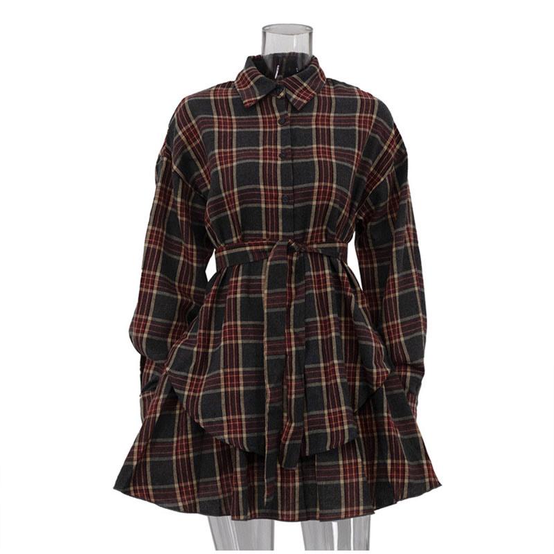 Loose Plaid Long Sleeve Shirt and Half Skirt Set Women's Versatile Turn-down Collar Wide Waist Belt 2025 Spring New