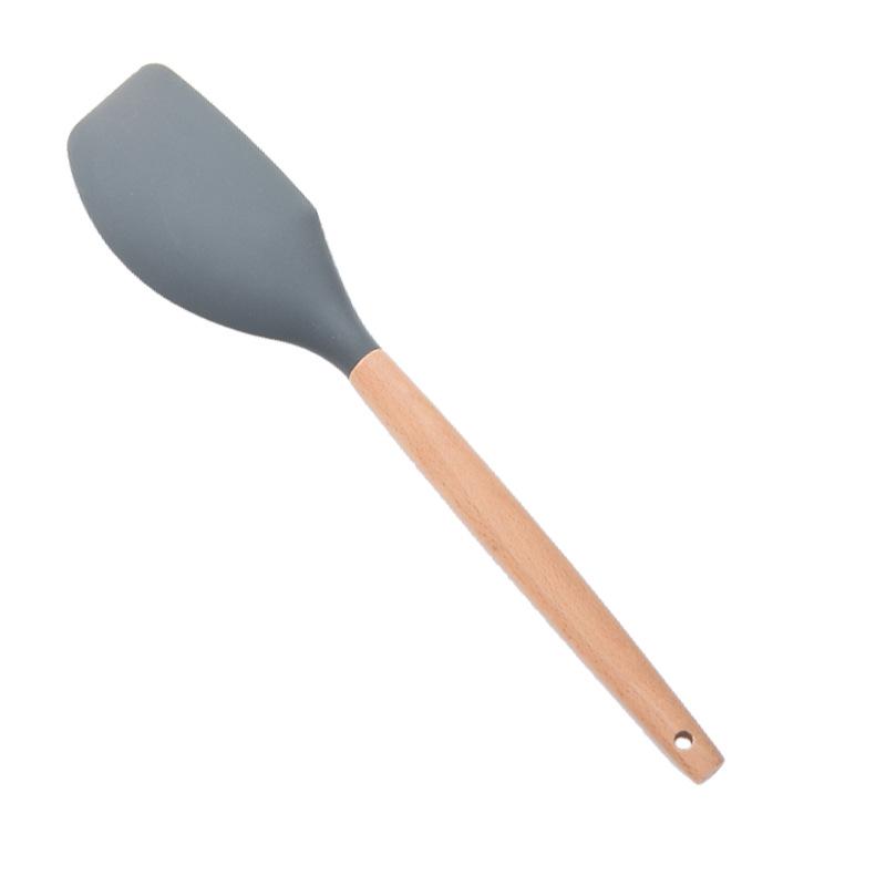 11-Piece Wooden Handle Silicone Kitchenware Set - Includes 9 Kitchen Tools, Spatula, and Spoon.