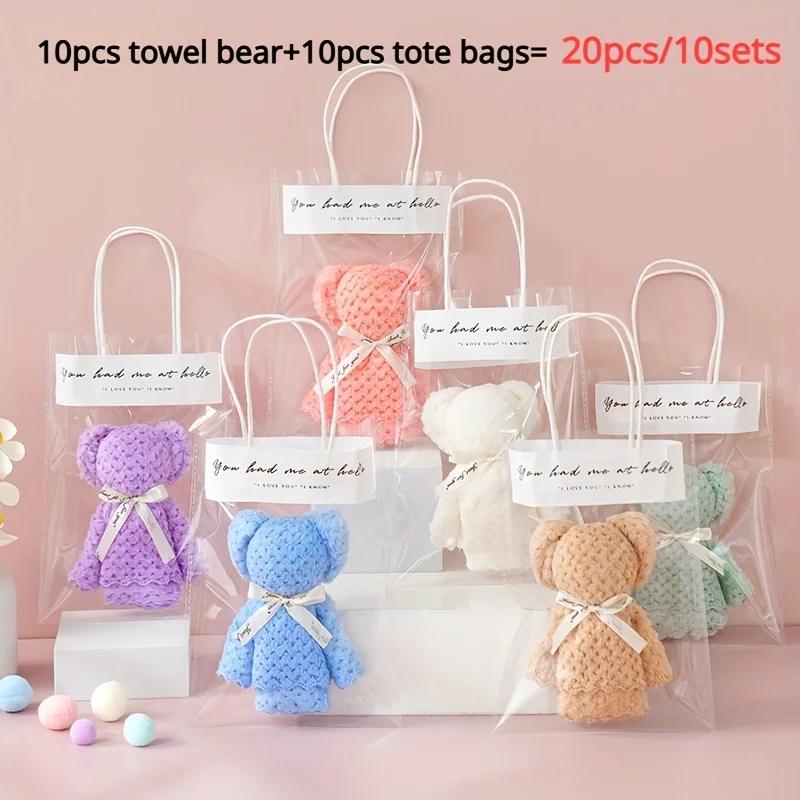 

20pcs/10set Transparent Bag Teddy Bear Towel Gift Set Perfect for Wedding Souvenirs Christmas Valentine s Day and Birthday Gifts