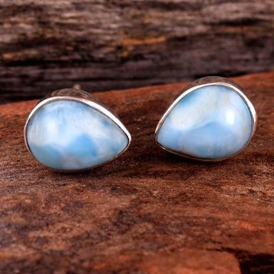Boucle d’oreille Larimar Stud, Bijoux faits à la main, Boucle d’oreille en argent, Argent sterling 925, Bijoux unisexes