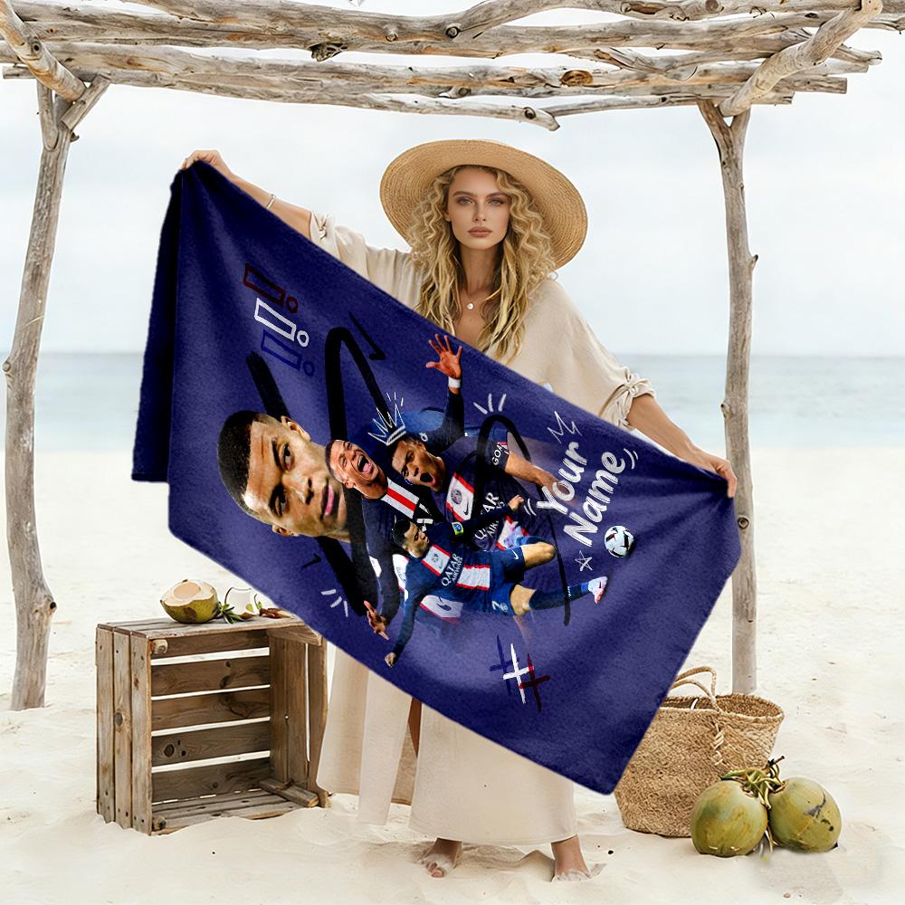 Mbappé Customized Name Beach Towel Super Soft Microfiber Quickdry Fabric Ideal for Travel Outdoor Swim Pool Yoga Surf Camping Hiking Gym Gift Holiday