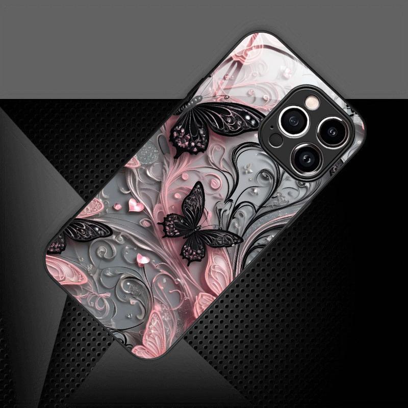 Luksusowe Modne Szklane Etui na Telefon z Wzorem Motyla Dla iPhone 17 16 15 14 Pro Max 13 12 11 16E 17Air 7 8 Plus XS X Pokrowiec