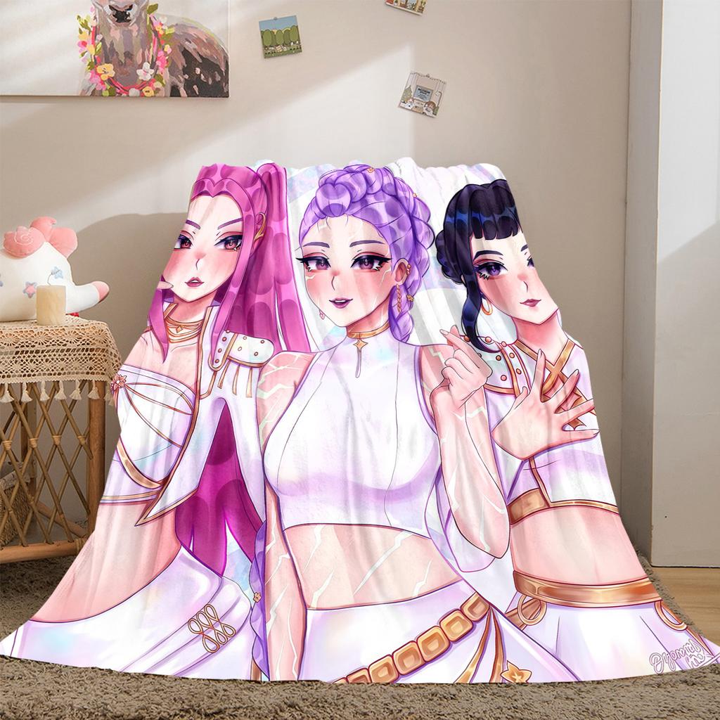 KPop Demon Hunters Cartoon Soft Flannel Blanket, Print for Bedrooms Sofas Beds, Suitable for Travel -HYQ9