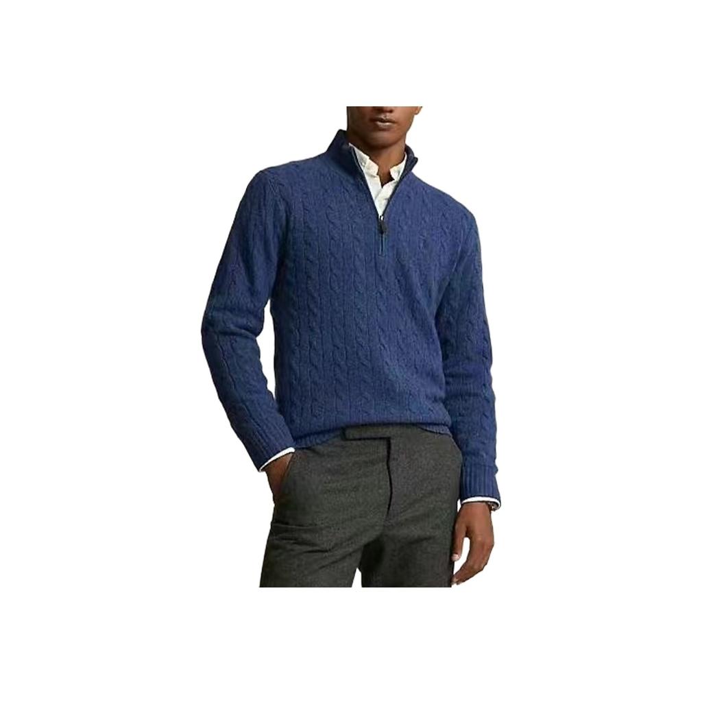 Polo Ralph Lauren FW24 Solid Color Small Pony Embroidered Long Sleeve Knit Sweater Men Sweater Dark-Blue 710876766-010