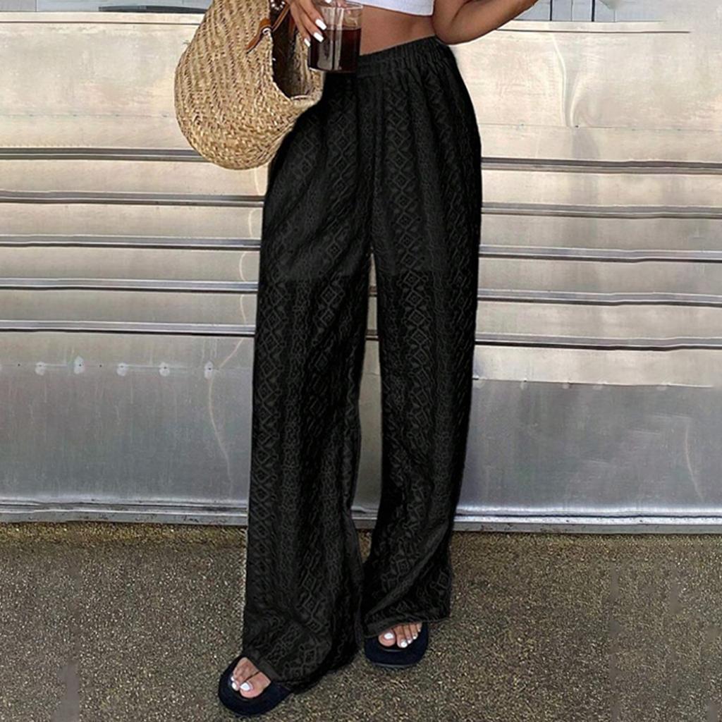 Women's Color Hollow Embroidered Casual Elastic Waist Pants