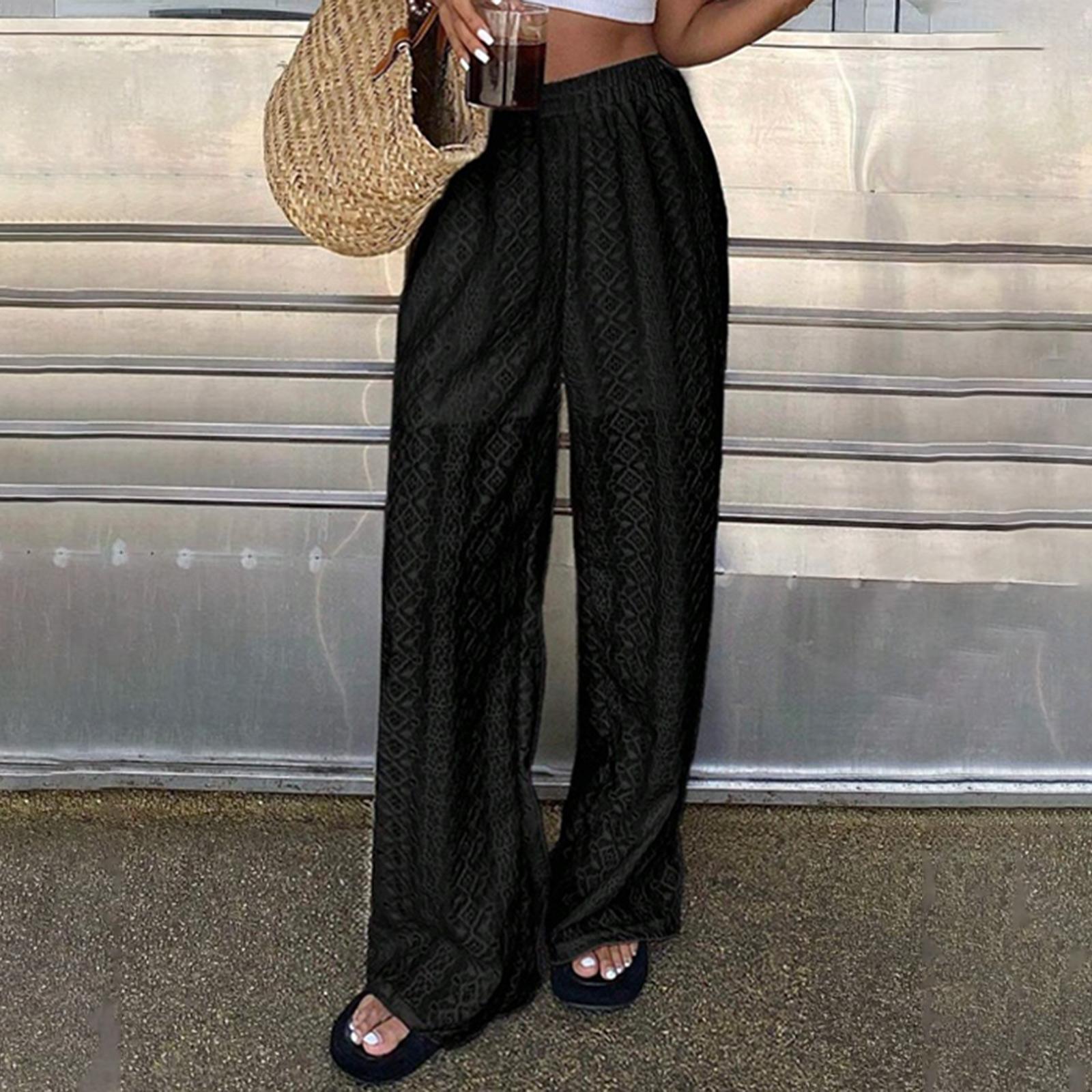 

Women s Color Hollow Embroidered Casual Elastic Waist Pants XL чорний