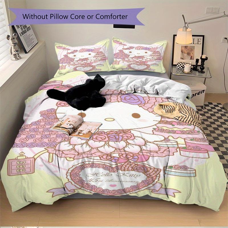 3pcs 45th Anniversary of Hello Kitty Printed Bedding Set, Soft and Comfortable Quilt Cover for Bedroom, Guest Room (1 Duvet Cover + 2 Pillow