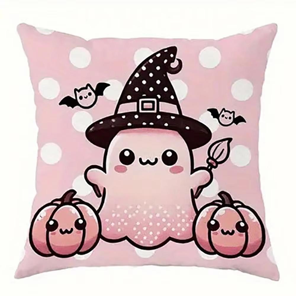 Cute Ghost Pumpkins Pink Pillow Cover Sofa Car Bedroom Decorative Cushion Cover Halloween Home Decor