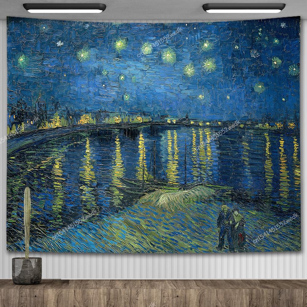 Katsushika Hokusai Starry Night Van Gogh Paintings Wall Tapestry Kanagawa Great Wave Tapestrys Room Decor Aesthetic Dorm Posters