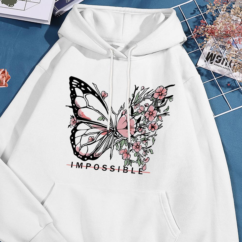 A butterfly composed of butterflies and flowers Female Sweatshirt Street fur-liner Hooded Hipster S-2XL Hoodies Autumn Warm