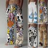 Men's Casual Loose And Comfortable Casual Pants Cotton Linen Printed Drawstring Trousers