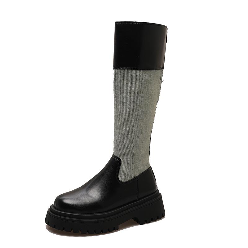 

British thick-soled color-matching long knight boots children s 2024 autumn new high-tube soft leather versatile boots women 40 светло-зеленый