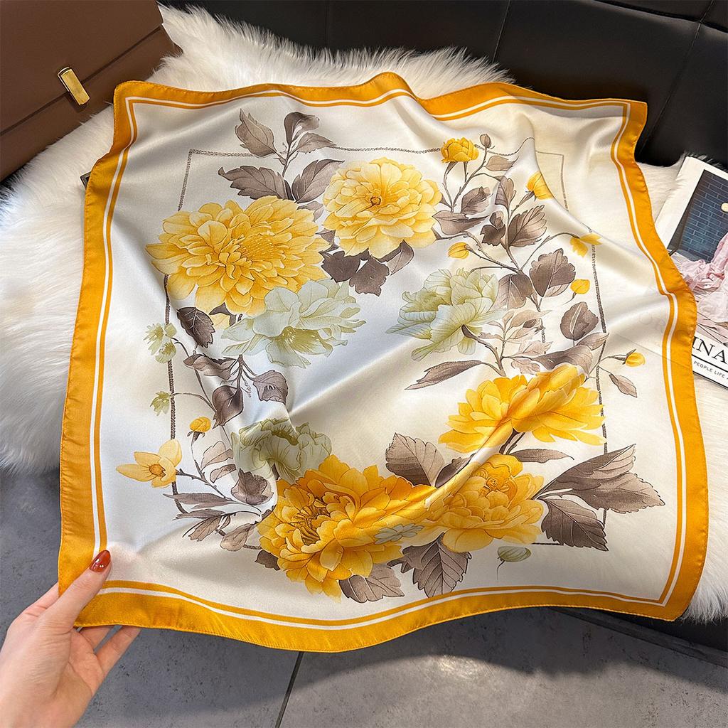 Floral Print Silk Square Scarfs For Women Decorate Neck Ties 70*70Cm Kerchief Lady Summer Beach Hijab Female Neckerchief Wraps