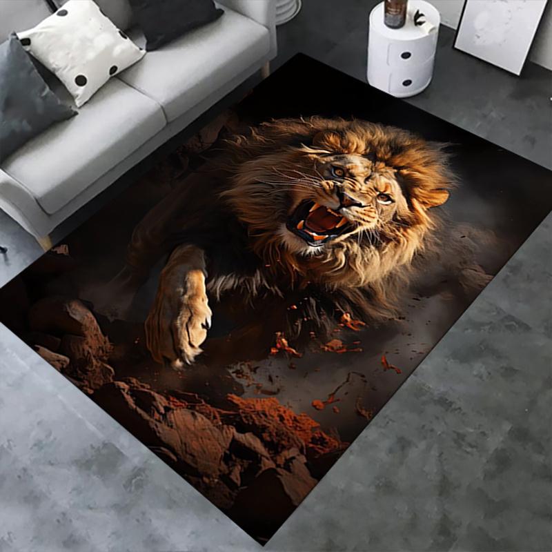 1pc Lion,Roar,Wildlife Office Carpet Soft Polyester Entrance Carpet Washable Non Slip Machine Washab