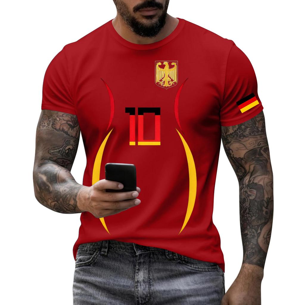 Men's Short Sleeve Crew Neck T-Shirt with National Emblem Number Print Slim Fit Casual Tee for Outdoor and Daily Wear