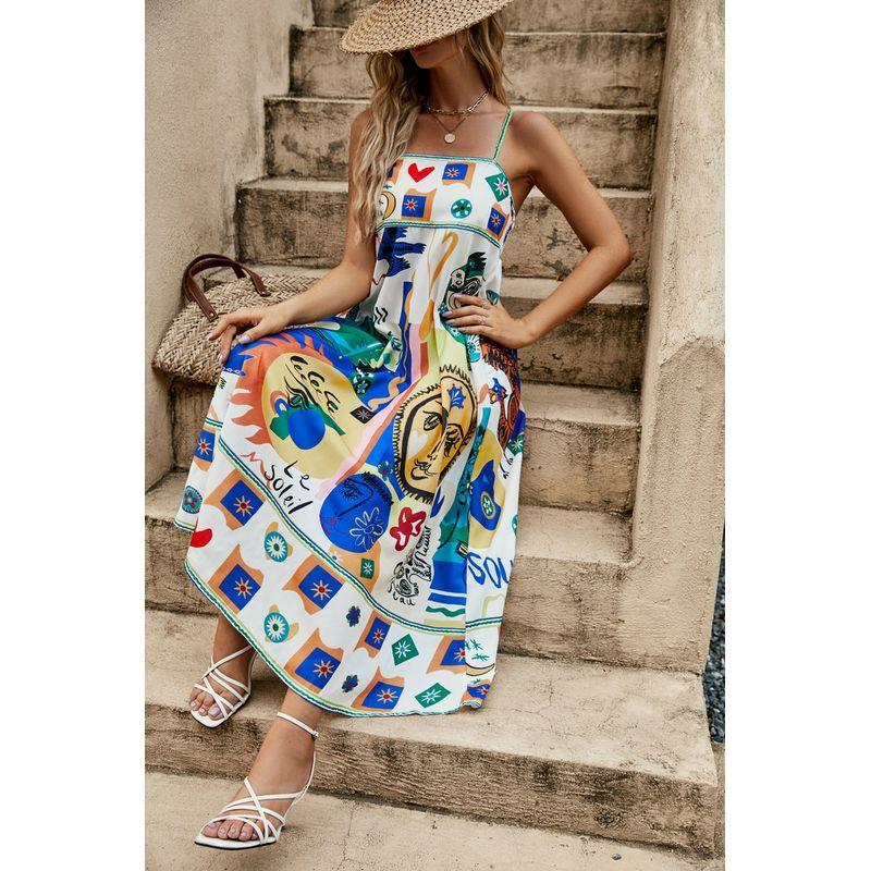 

Платье-свинг большого размера без рукавов с принтом на бретелях, платье без рукавов на бретелях-спагетти с цветочным принтом Yellow XL