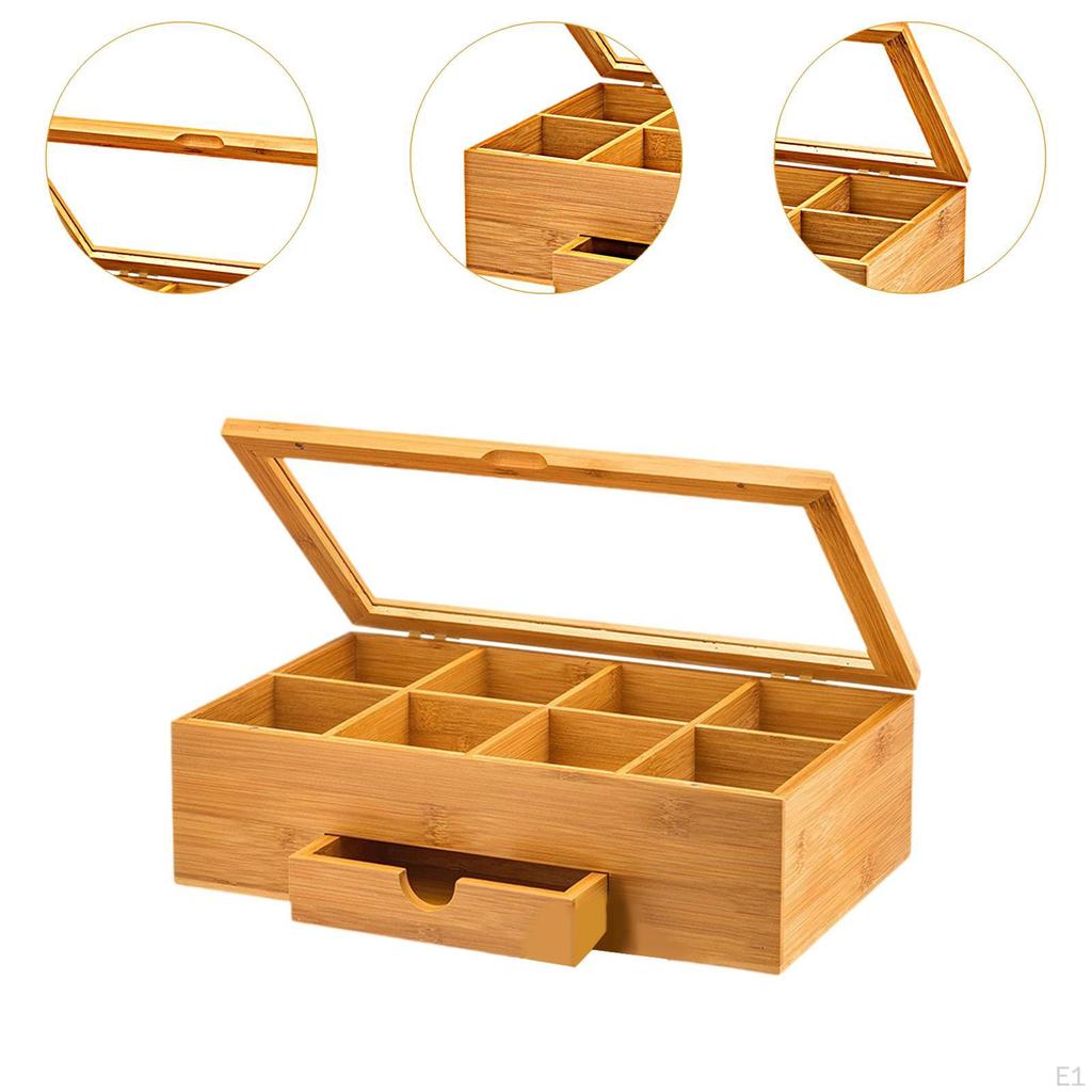Tea Storage Box Organizer Keeps Bags Fresh with Lid Holder Jewelry Case for Desktop