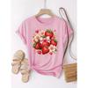 Summer Fashion Women's T-Shirt Strawberry Flower Pattern Print Women's Casual Soft Crew Neck Short Sleeved Tops Clothing