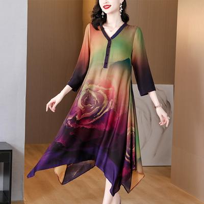 Modisches, lockeres und unregelmäßiges Mutterkleid für Frühling und Sommer mit Vintage-Print
