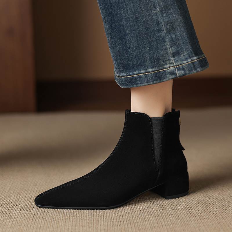 Krazing Pot Rindsvelours Nubuk Runde Zehenpartie Dicke Absätze Chelsea Boots Größe 43 Reißverschluss hinten Damen Stiefeletten