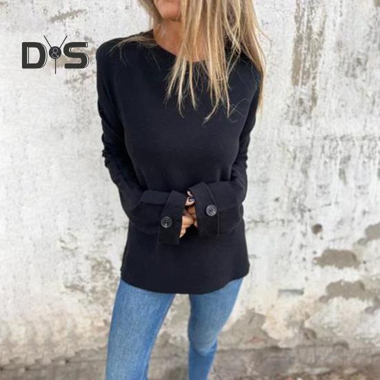 Dámské tričko s kulatým výstřihem Raglán s dlouhým rukávem Knoflíky Manžety Tričko Jednobarevné Volný střih Ležérní pulovry Denní nošení